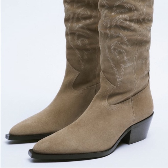 Zara Cowboy Boot - Tall Split Leather Suede - Picture 8 of 15